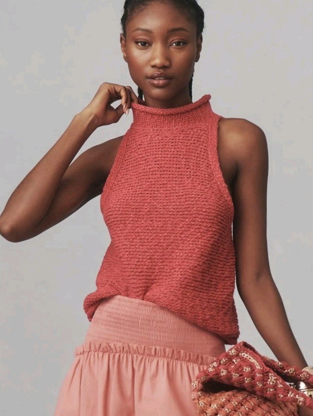 Anthropologie Sleeveless Mock Neck Knit Tank in Dusty Rose